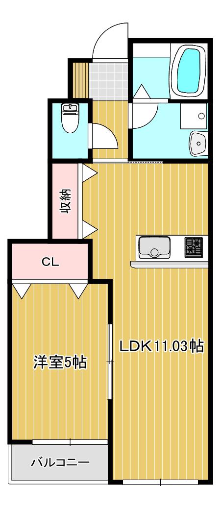 アイタウン庭瀬(1LDK/1階)の間取り写真