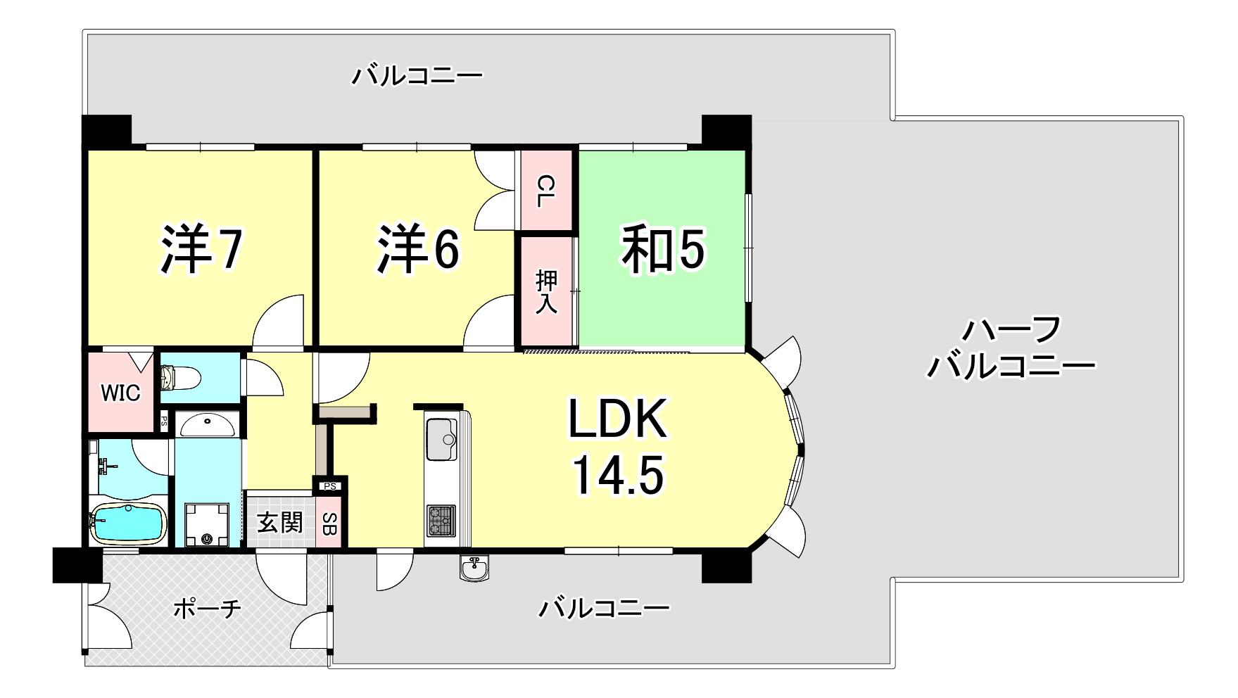 プレステージ塩屋シーサイドパレス(3LDK/7階)の間取り写真