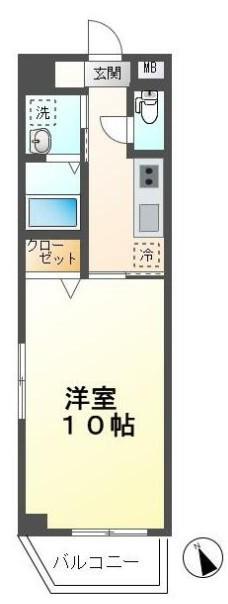 サンパティーク(1K/6階)の間取り写真