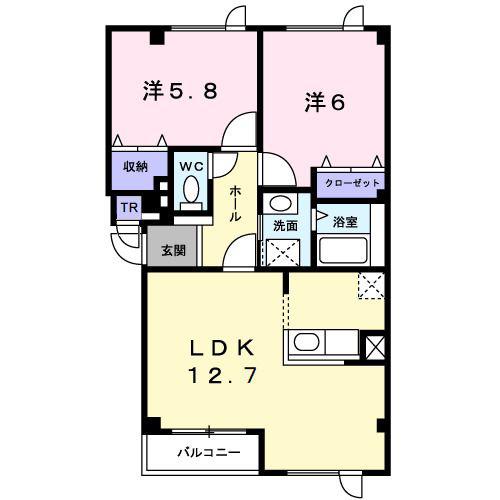 ビューシャトーII(2LDK/2階)の間取り写真