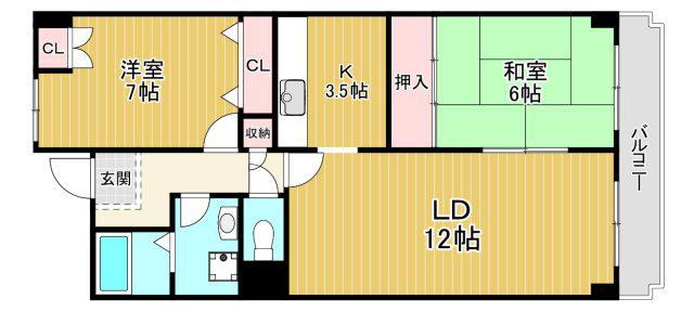 コンフォートヴィラ緑橋(2LDK/7階)の間取り写真