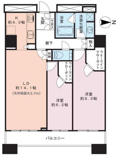 ラクシア品川ポルトチッタ(2LDK/13階)の間取り写真