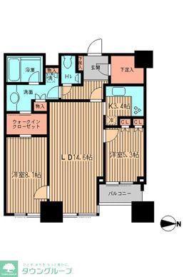 TAKANAWA THE RESIDENCE テラス棟(2LDK/19階)の間取り写真