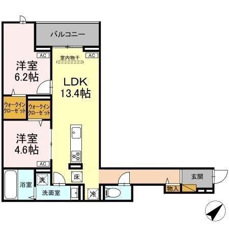 CLASSEUM都賀(2LDK/2階)の間取り写真