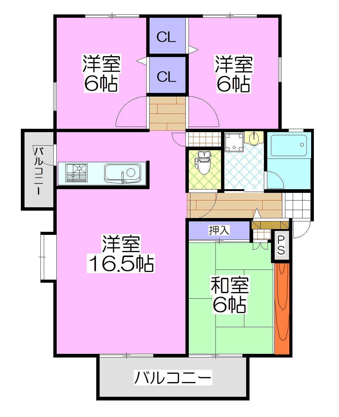 アーク下南部 73(3LDK/3階)の間取り写真