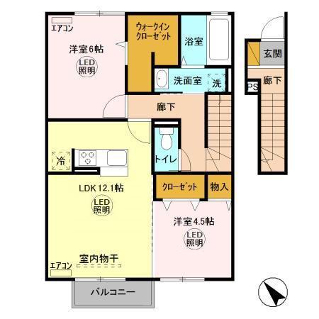 ジャルダン・ドゥ・ローズ(2LDK/2階)の間取り写真