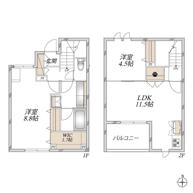 GLUCK HAUS(2LDK/1階)の間取り写真