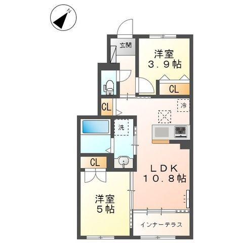 エステート国立(2LDK/1階)の間取り写真