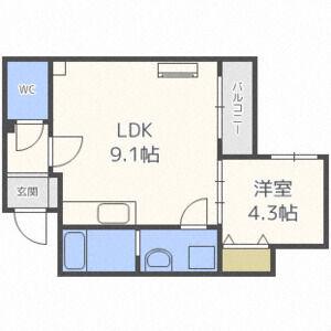 ぴりか北大前(1LDK/3階)の間取り写真