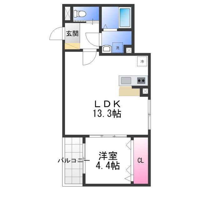 ALIVIO堺高松(1LDK/1階)の間取り写真