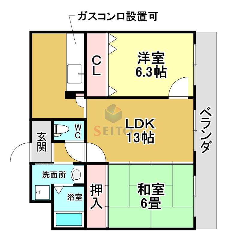 コートイケガミ(2LDK/3階)の間取り写真