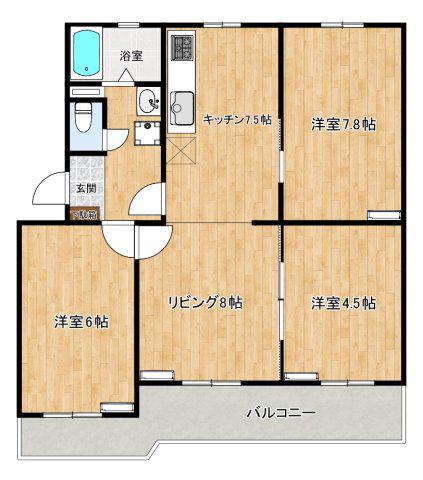 川越南古谷団地1号棟(3LDK/3階)の間取り写真