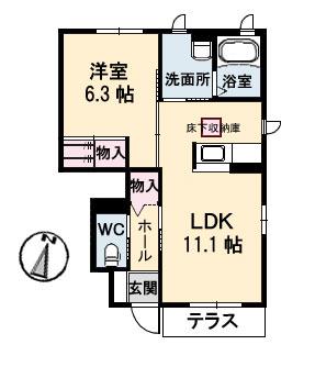メゾンひかりA棟(1LDK/1階)の間取り写真