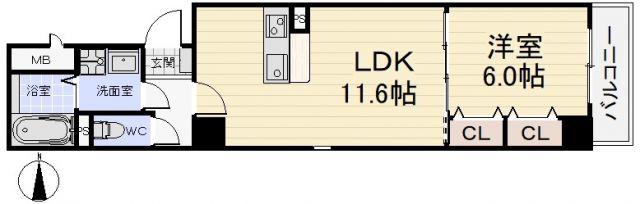 WISTERIA(1LDK/4階)の間取り写真