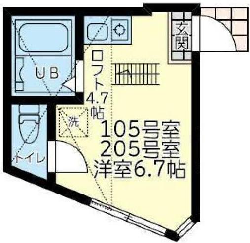 ユナイト新町カミーユ(ワンルーム/2階)の間取り写真