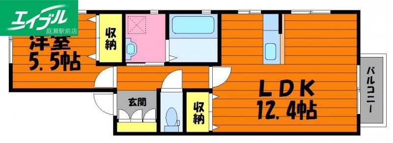 アルカンジュ四十瀬II(1LDK/2階)の間取り写真