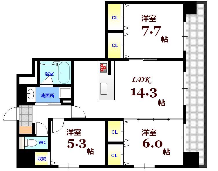 宝町ファイブ(3LDK/13階)の間取り写真