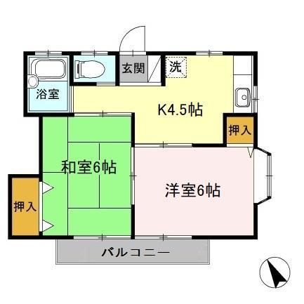 スウィート館(2K/2階)の間取り写真