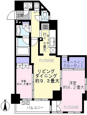 グローリオ東新宿(2LDK/5階)の間取り写真