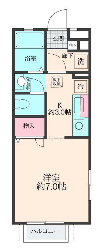 ガーデンハウスA(1K/2階)の間取り写真