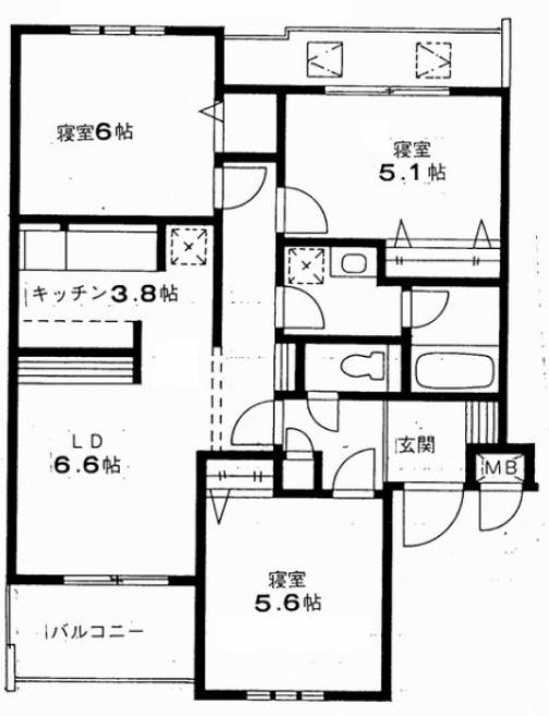 シダークレストあざみ野A棟(3LDK/1階)の間取り写真