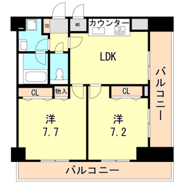 ロイヤルヒル神戸三ノ宮2(2LDK/12階)の間取り写真
