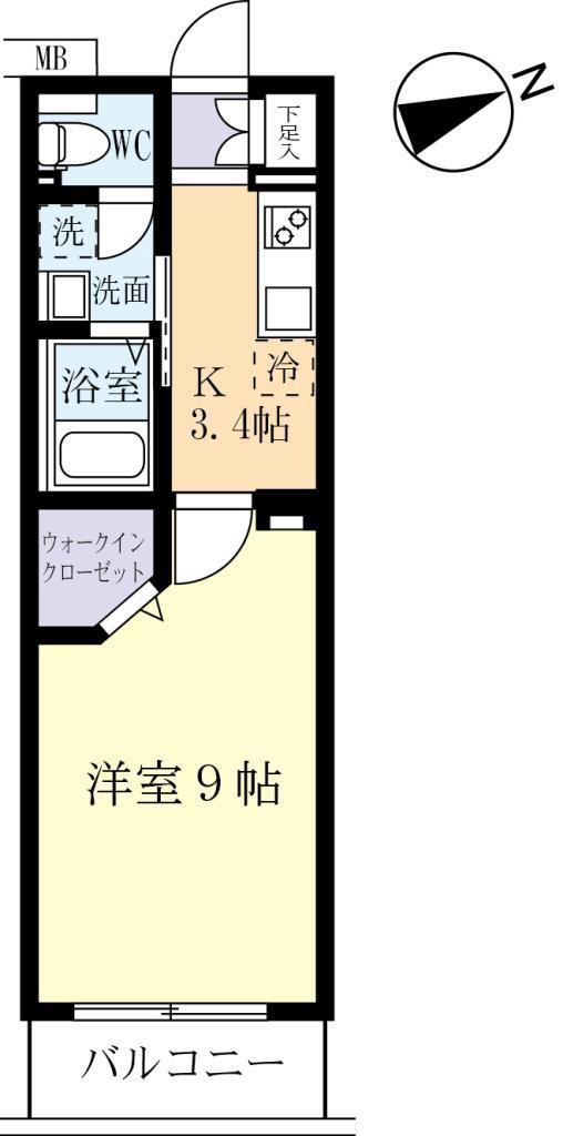 ウイングマリーノ港町(1K/3階)の間取り写真