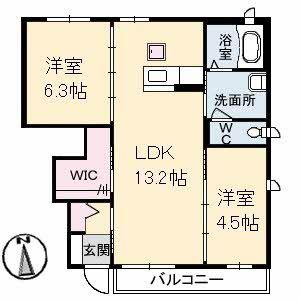クレセオ A棟(2LDK/1階)の間取り写真