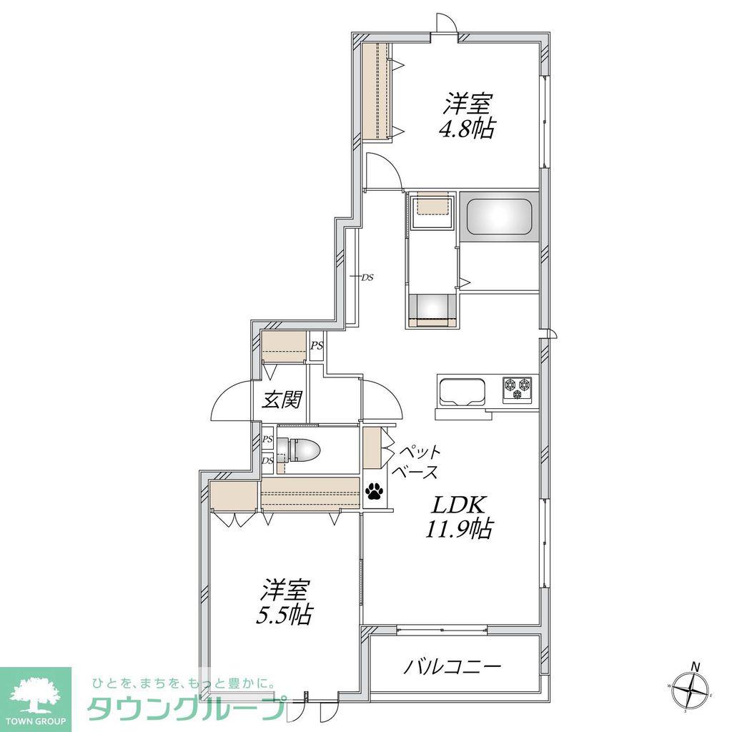 入谷西3丁目メゾン(2LDK/3階)の間取り写真
