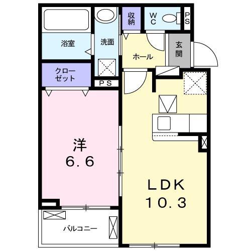 ヴェスタ(1LDK/1階)の間取り写真