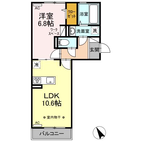 パセオプラシード A&M(1LDK/2階)の間取り写真