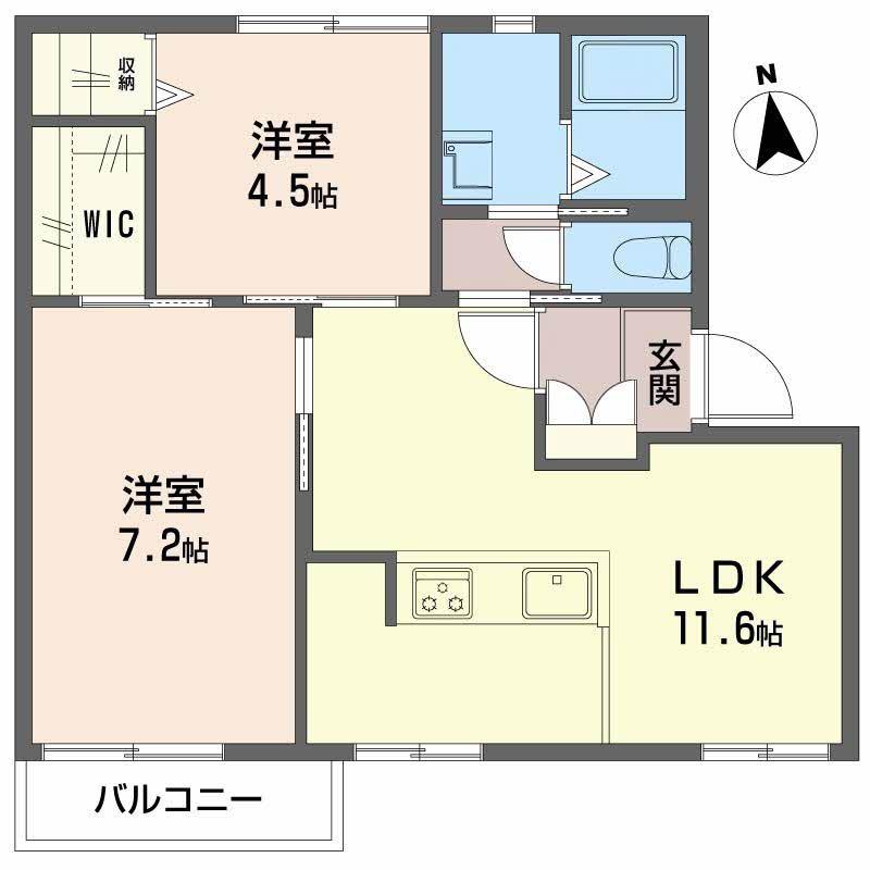 クレール美原B(2LDK/2階)の間取り写真