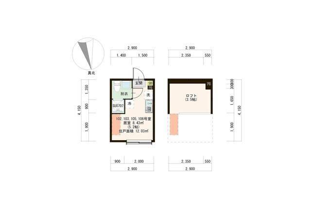 ハーモニーテラス徳丸I IOT BT別 独洗 階段下物置 100(ワンルーム/1階)の間取り写真
