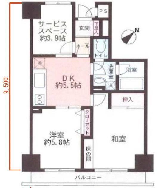 山下公園サンライトマンション2(2SDK/5階)の間取り写真