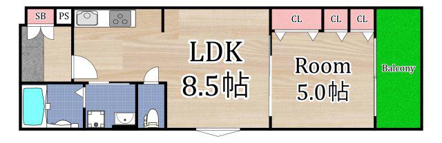 ラモーナ焼野(1LDK/1階)の間取り写真