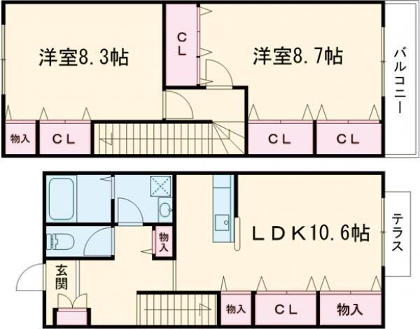 フェニックス本木 壱(2LDK/1階)の間取り写真