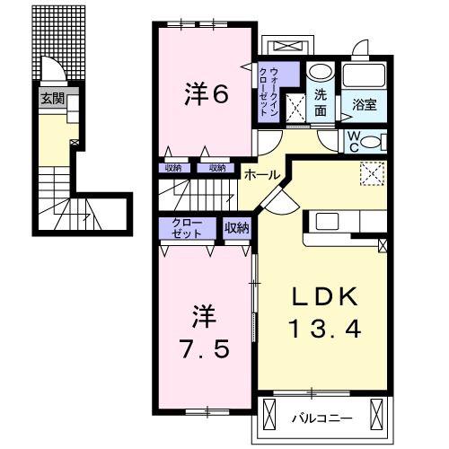 リベルテ道徳(2LDK/2階)の間取り写真