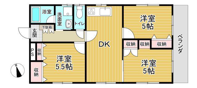 ハイクオリティながえ(3DK/5階)の間取り写真