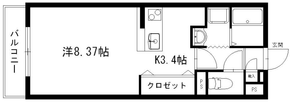グランストーク住吉(1K/3階)の間取り写真