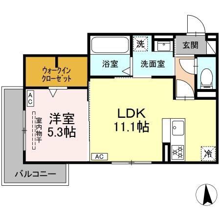 D-CRINUM 本田町(1LDK/1階)の間取り写真