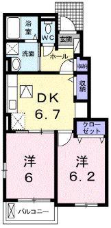 ドリーム輝(2DK/1階)の間取り写真