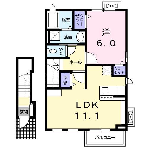 ヴィラプリムローズC(1LDK/2階)の間取り写真