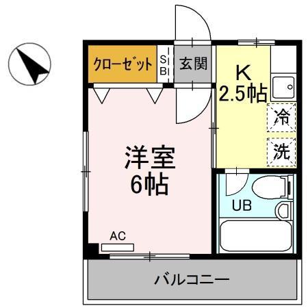 グリーンハイム(1K/2階)の間取り写真