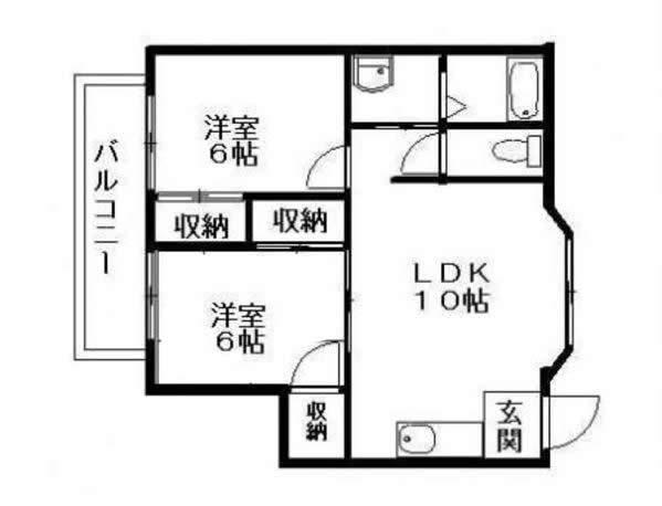 スカイホームA棟(2LDK/2階)の間取り写真