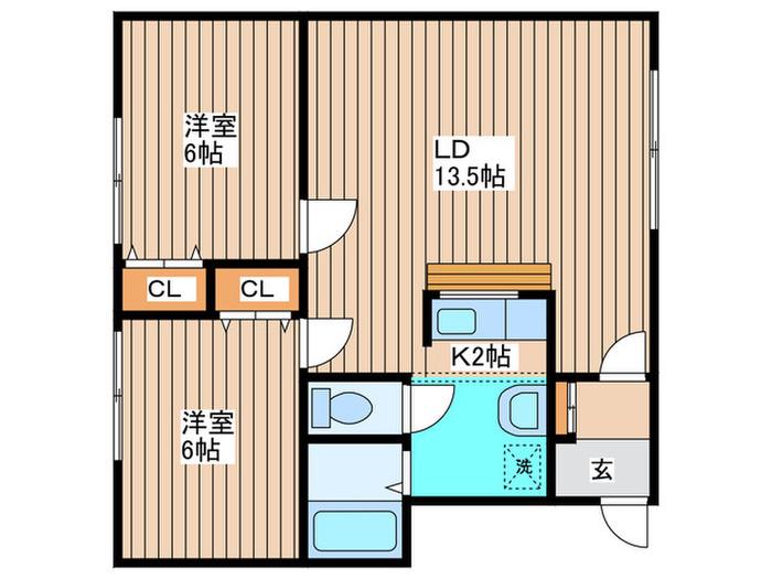 サニーハウス南郷B(2LDK/2階)の間取り写真