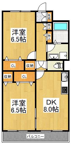ヴェルドーネ(2DK/1階)の間取り写真