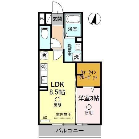 スカイシャイン(1LDK/1階)の間取り写真
