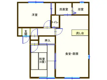 ラフォーレ福富6(2LDK/1階)の間取り写真