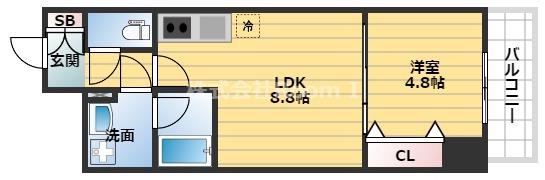 RISING MAISON 本町橋 旧レオンコンフォート本町橋(1LDK/4階)の間取り写真