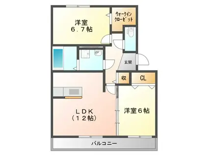 リビングタウン鈴鹿旭が丘 A(2LDK/2階)の間取り写真